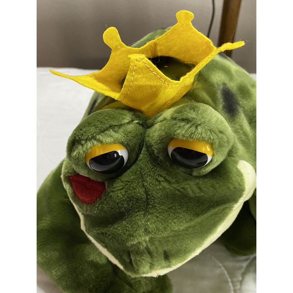 Prince Frog 14” Plush Stuffed Animal handmade A & A Plush With Red Kiss
